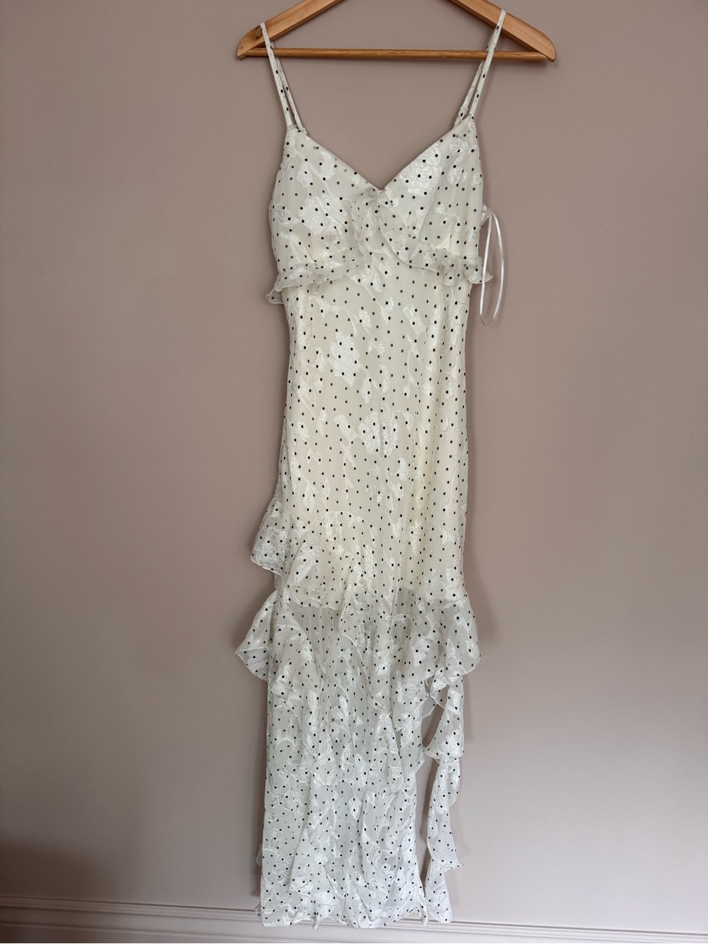 White Micro-Print High-Low Ruffle Slip Dress - Picture 2 of 7